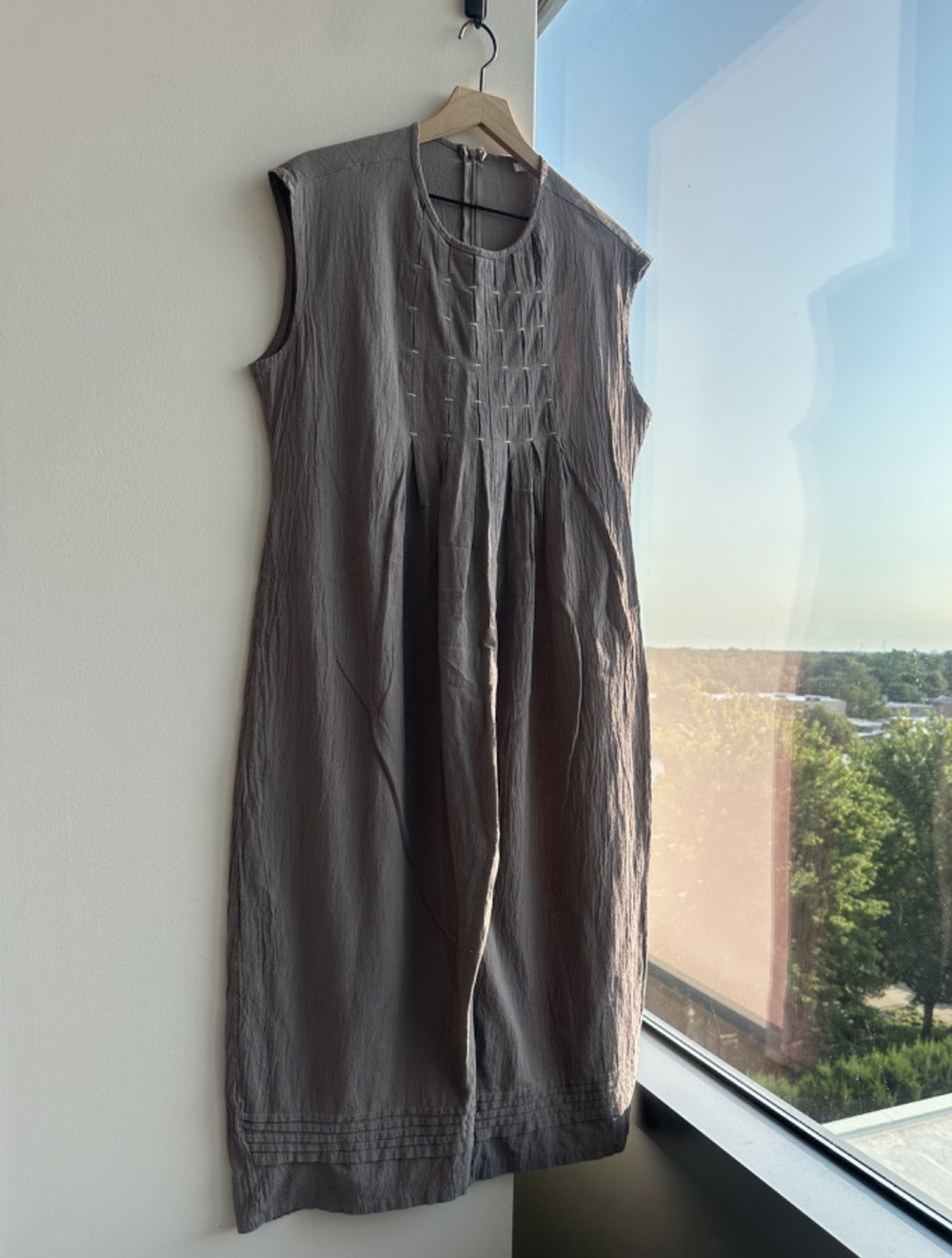 Vintage-Style Slate Grey Crinkled Cotton Gauze Sleeveless Romper Women's S/M